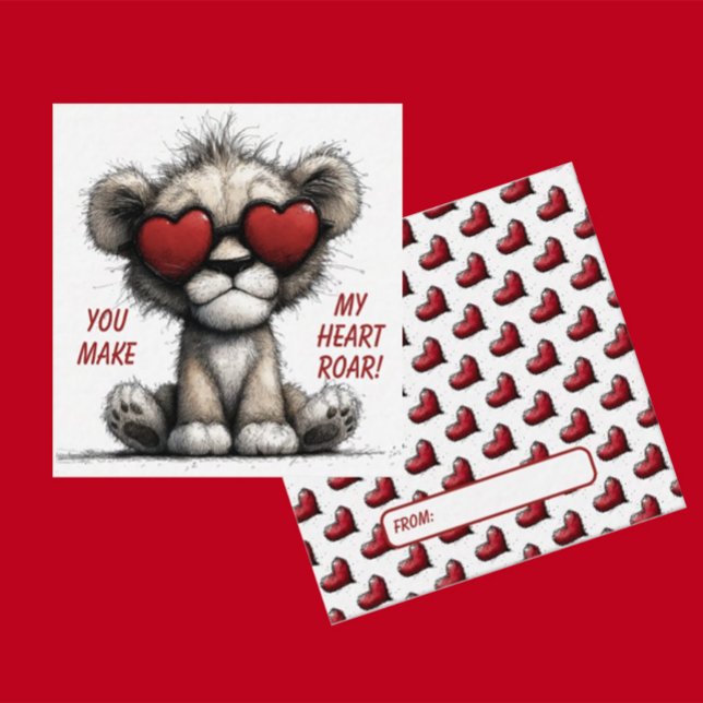 Cute Lion Valentine Card  “You Make My Heart Roar" Mitteilungskarte (Von Creator hochgeladen)