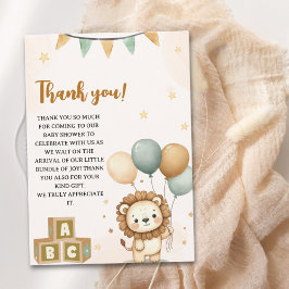 Cute Lion Watercolor Baby Shower Boy Dankeskarte