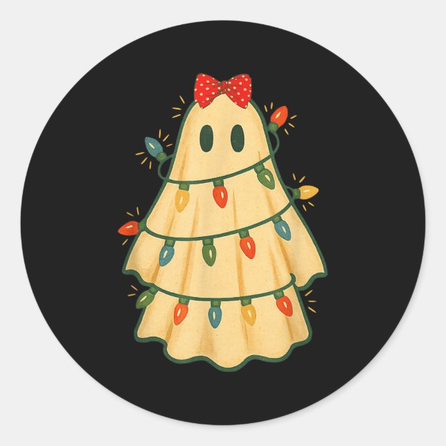 Cute Lit Ghost Christmas Tree Funny Gift Halloween Runder Aufkleber (Vorderseite)