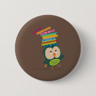 Cute little book owl button