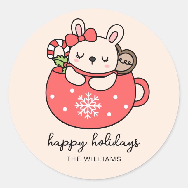 Cute Little Bunny Christmas Holiday Custom Sticker (Vorderseite)