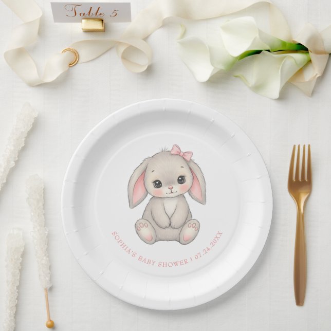 Cute Little Bunny Girl Baby Shower Pappteller (Hochzeit)