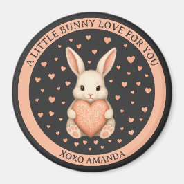 Cute Little Bunny Love with Heart on Dark Charcoal Magnet