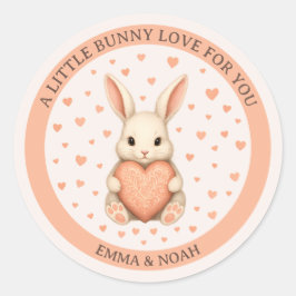 Cute Little Bunny Love with Heart on Soft Blush Runder Aufkleber