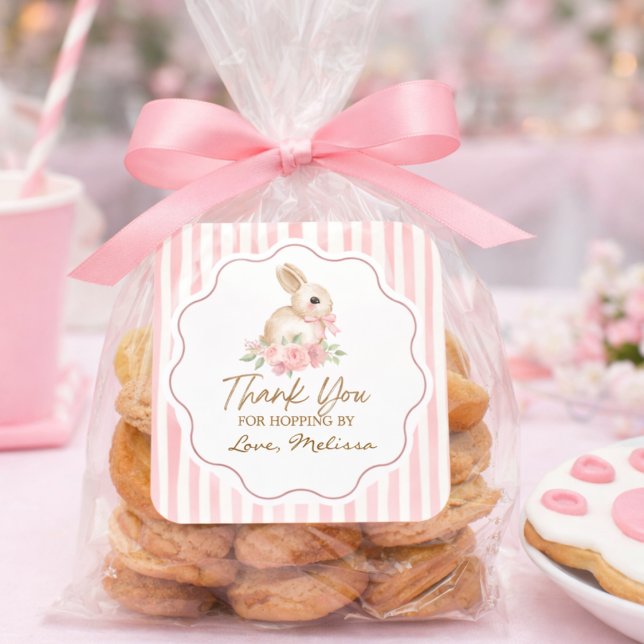 Cute Little Bunny Thank You For Hopping By Quadratischer Aufkleber (Von Creator hochgeladen)