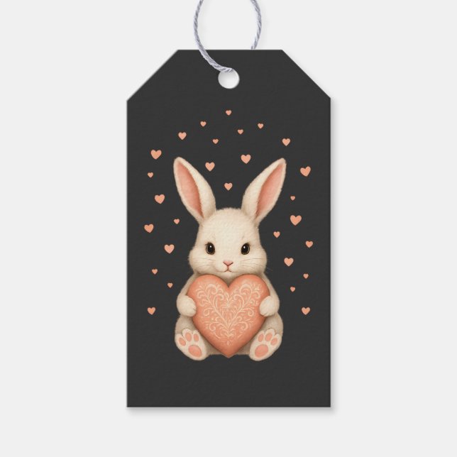 Cute Little Bunny with Heart on Dark Charcoal Geschenkanhänger (Vorderseite)