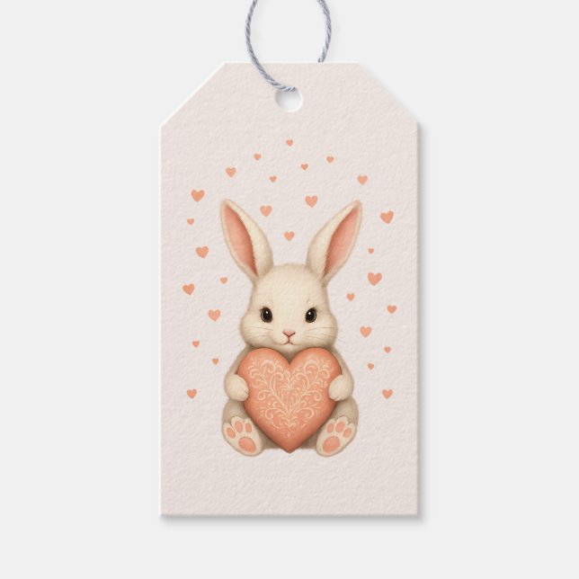 Cute Little Bunny with Heart on Soft Blush Geschenkanhänger (Vorderseite)