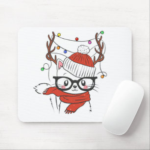 Cute little cat with deer horns mousepad