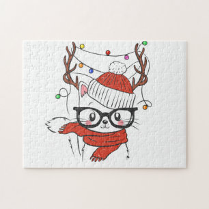 Cute little cat with deer horns puzzle