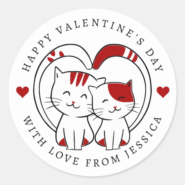 Cute Little Cats Happy Valentine's Day Runder Aufkleber (Vorderseite)