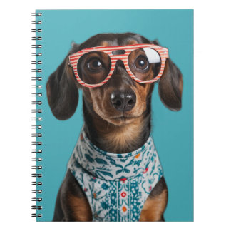 Cute Little Dachshund With Red Glasses Notizblock