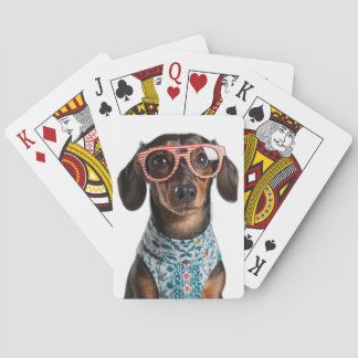 Cute Little Dachshund With Red Glasses Spielkarten