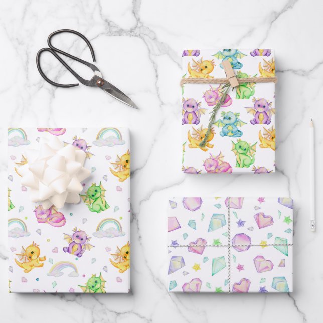 Cute Little Dragon - Wrapping Paper Geschenkpapier Set (Vorderseite)