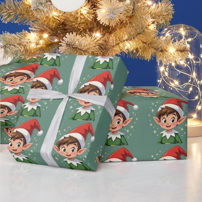 Cute little elf with Christmas hat Geschenkpapier (Feiertage)