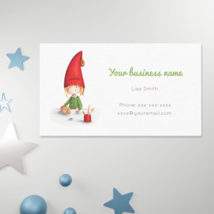 Cute little elf working making toys Business Card Visitenkarte