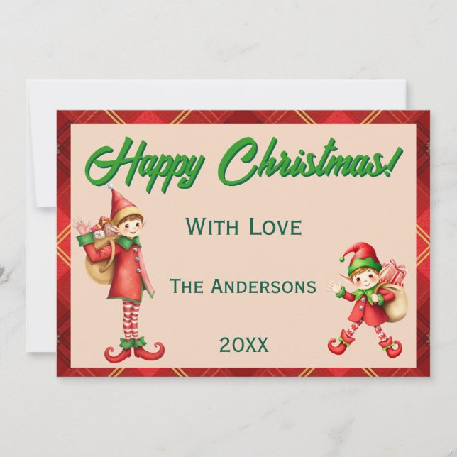 Cute Little Elves - Personalized Christmas  Feiertagskarte (Vorderseite)