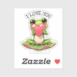 Cute Little Frog Holding a Heart | I Love You Aufkleber