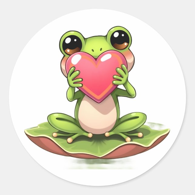 Cute Little Frog Holding a Heart Runder Aufkleber (Vorderseite)