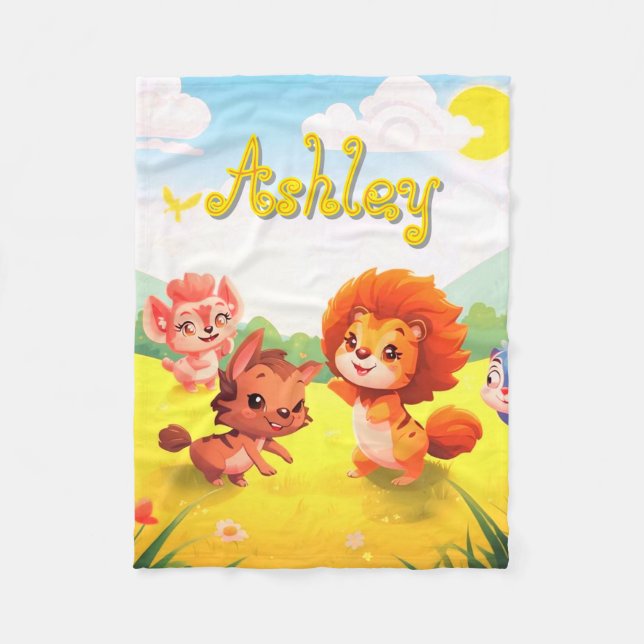 Cute Little Furry Animals on a Fleece Baby Blanket (Vorderseite)