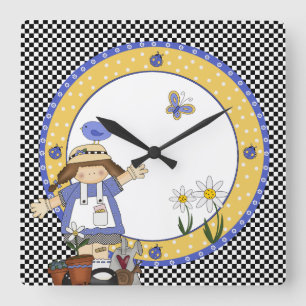 Cute Little Gardener Wall Clock Quadratische Wanduhr