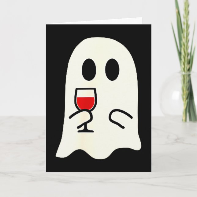 Cute Little Ghost Red Wine Gl Halloween  Karte (Vorderseite)