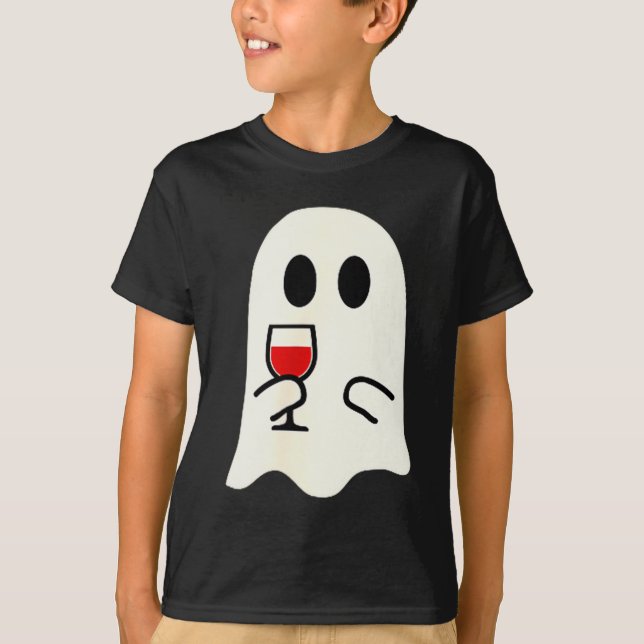 Cute Little Ghost Red Wine Gl Halloween  T-Shirt (Vorderseite)