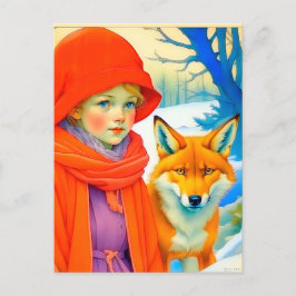 Cute Little Girl With Fox Chritmas  Postkarte