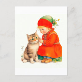 Cute Little Girl With Kitten Chritmas  Postkarte