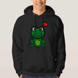 Cute little green frog with hearts hoodie