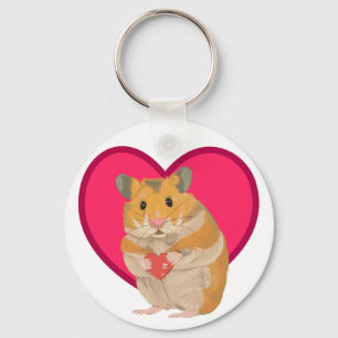 Cute little Hamster holding a red heart  Schlüsselanhänger