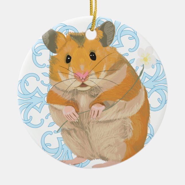 Cute little Hamster Holding flower & snowflake Keramik Ornament (Vorne)