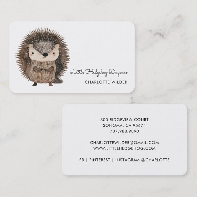 Cute Little Hedgehog Daycare Business Card Visitenkarte (Vorne/Hinten)