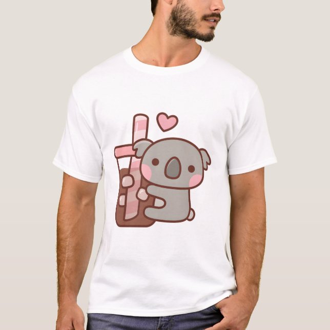 Cute Little Koala Bear Hugging Iced Coffee T-Shirt (Vorderseite)