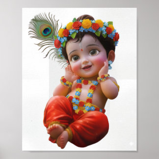 Cute Little Krishna Traditional Indian Art Poster