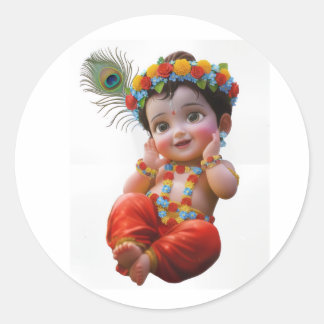 Cute Little Krishna Traditional Indian Art Poster Runder Aufkleber