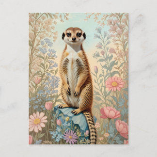 Cute Little Meerkat Pastel Floral Postkarte