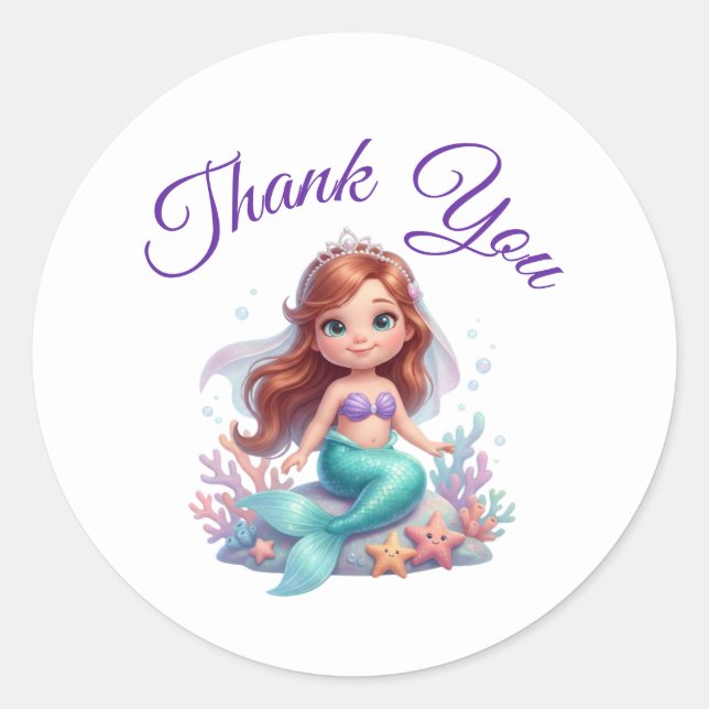 Cute Little Mermaid Under the Sea Baby Shower Than Runder Aufkleber (Vorderseite)