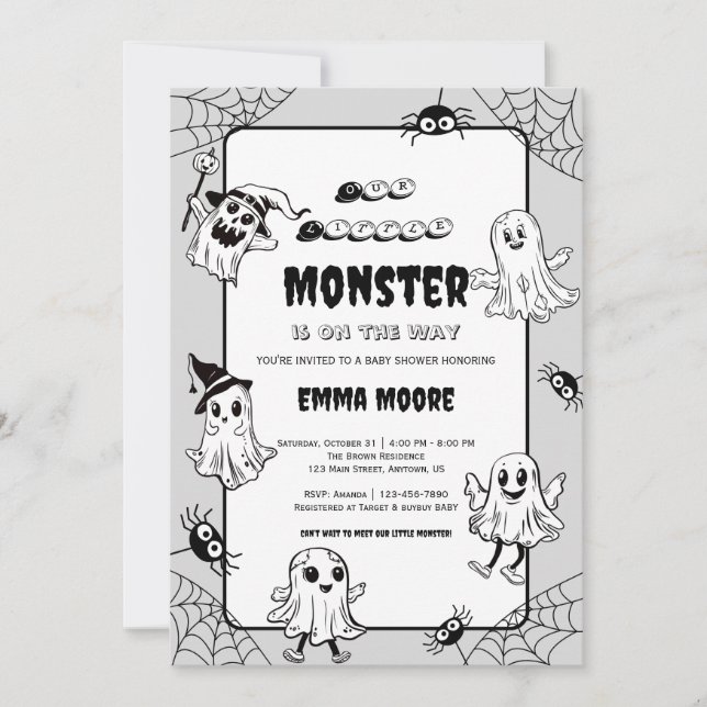 Cute Little Monster Baby Shower Illustration Einladung (Vorderseite)