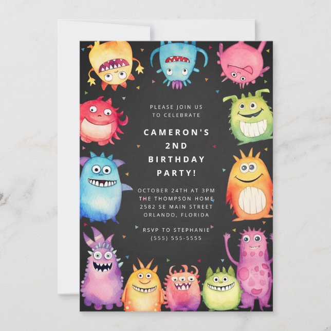 Cute Little Monster Kids Birthday Invitation Einladung (Vorderseite)
