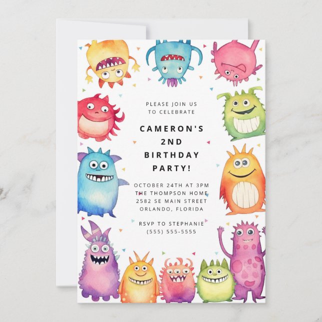 Cute Little Monster Kids Birthday Invitation Einladung (Vorderseite)