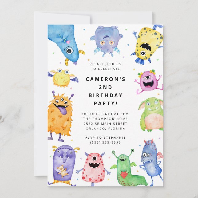 Cute Little Monster Kids Birthday Invitation Einladung (Vorderseite)