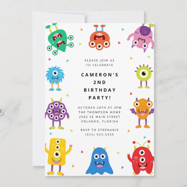 Cute Little Monster Kids Birthday Invitation Einladung (Vorderseite)
