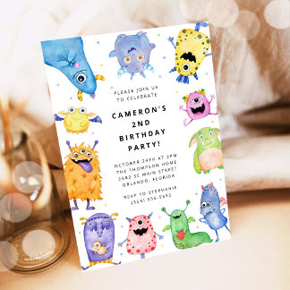 Cute Little Monster Kids Birthday Invitation Einladung