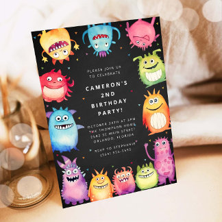 Cute Little Monster Kids Birthday Invitation Einladung