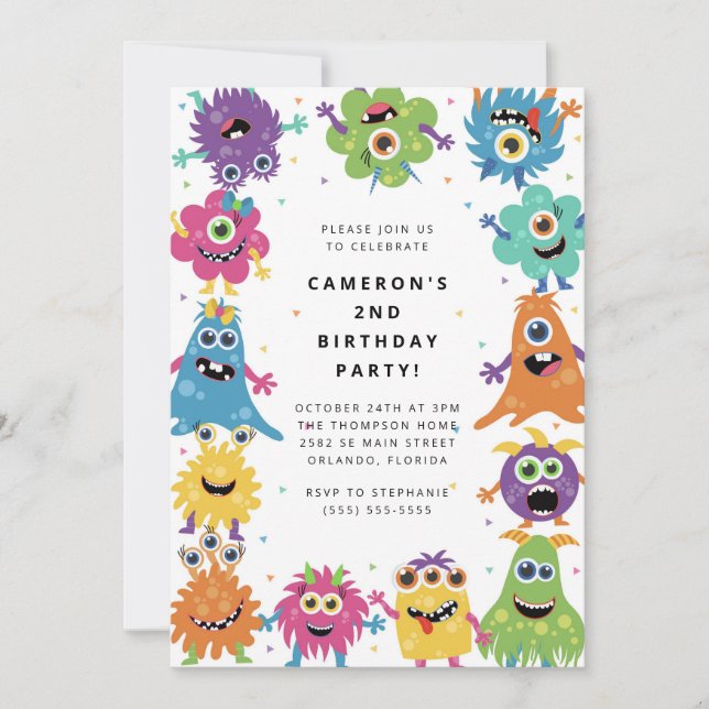 Cute Little Monster Kids Birthday Invitation Einladung (Vorderseite)