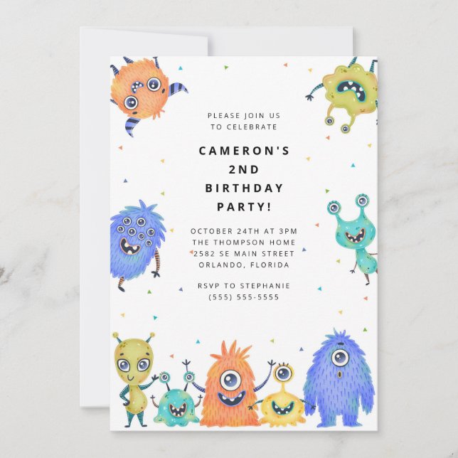 Cute Little Monster Kids Birthday Invitation Einladung (Vorderseite)