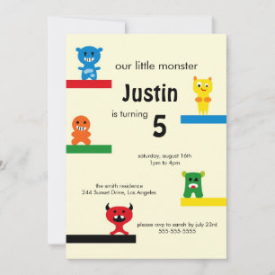 Cute Little Monster Kids Birthday Party Invite Einladung