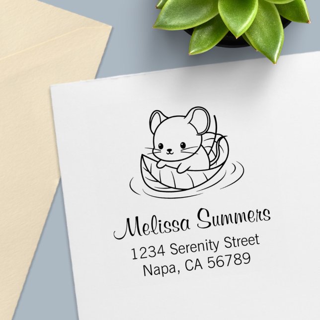 Cute Little Mouse Leaf Boat Address Permastempel (Von Creator hochgeladen)