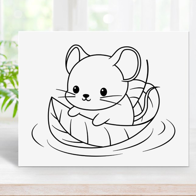 Cute Little Mouse Leaf Boat Coloring Page Poster (Von Creator hochgeladen)