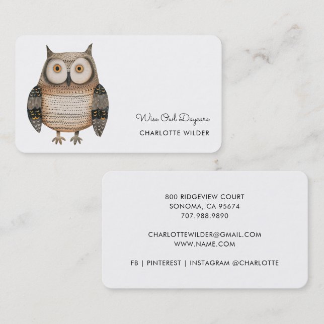 Cute Little Owl Daycare Business Card Visitenkarte (Vorne/Hinten)